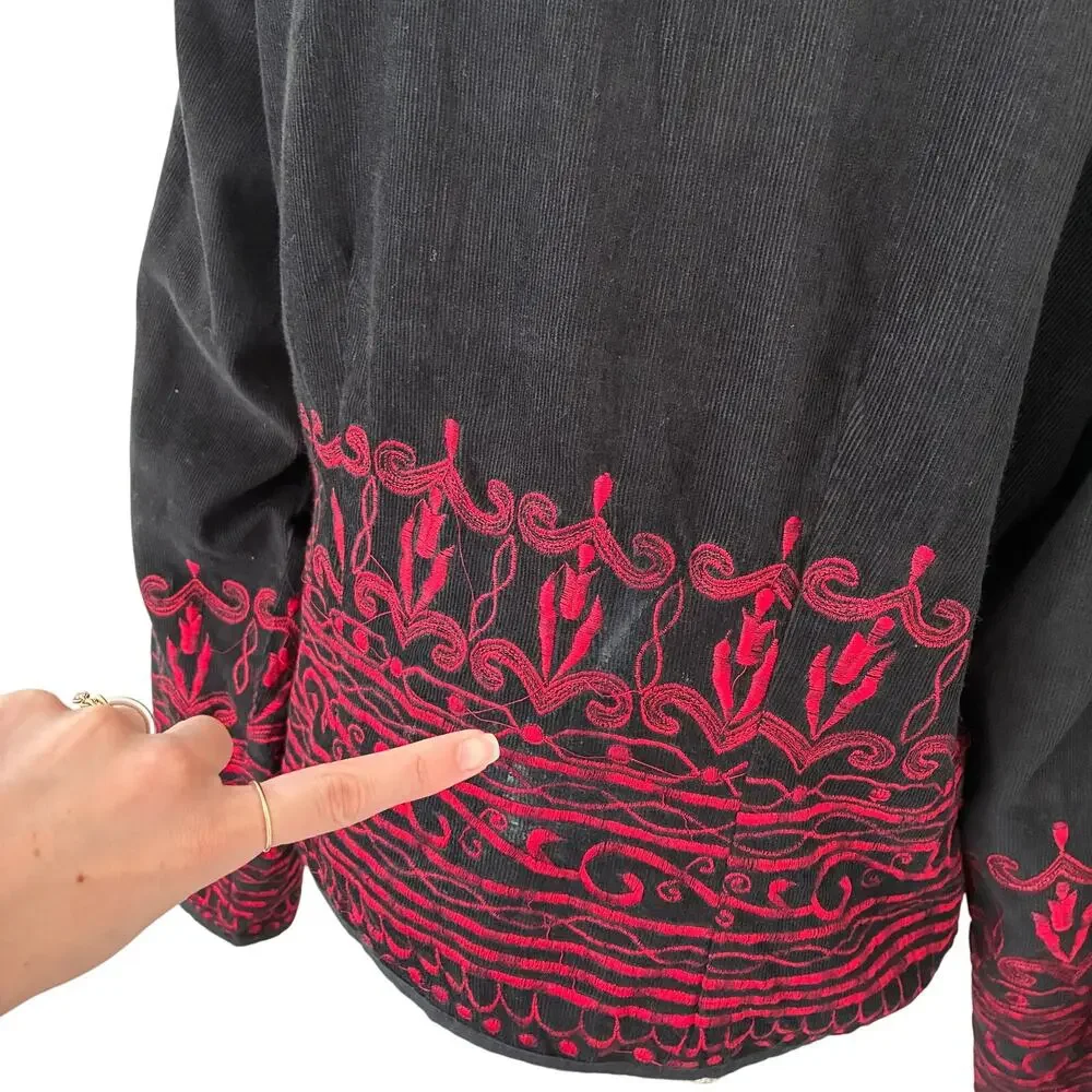 Nostalgia Red Embroidered Black Jacket Blazer By Designer Nostalgia Size L